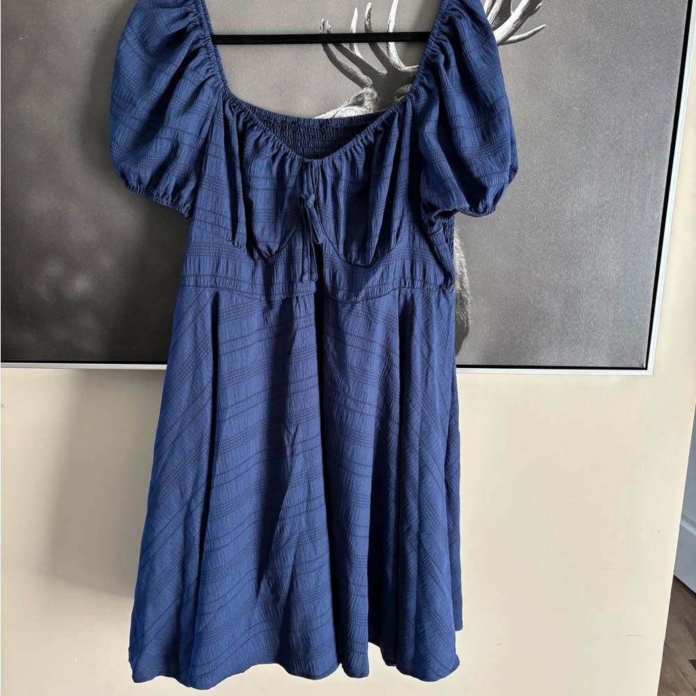 Shein Curve Navy Dress with Puff Sleeves